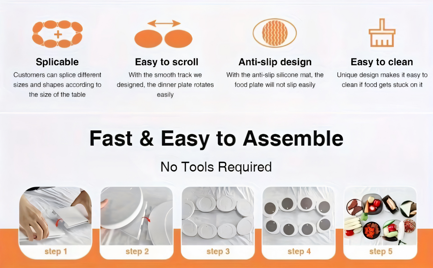 Lazy Susan Revolution – Erweiterbare 360° Drehtablett für Rechteckige Esstische | Modernes, Rutschfestes & Hitzebeständiges Serviergestell mit Leichtlaufrollen | Perfekt für Familienessen & Partys