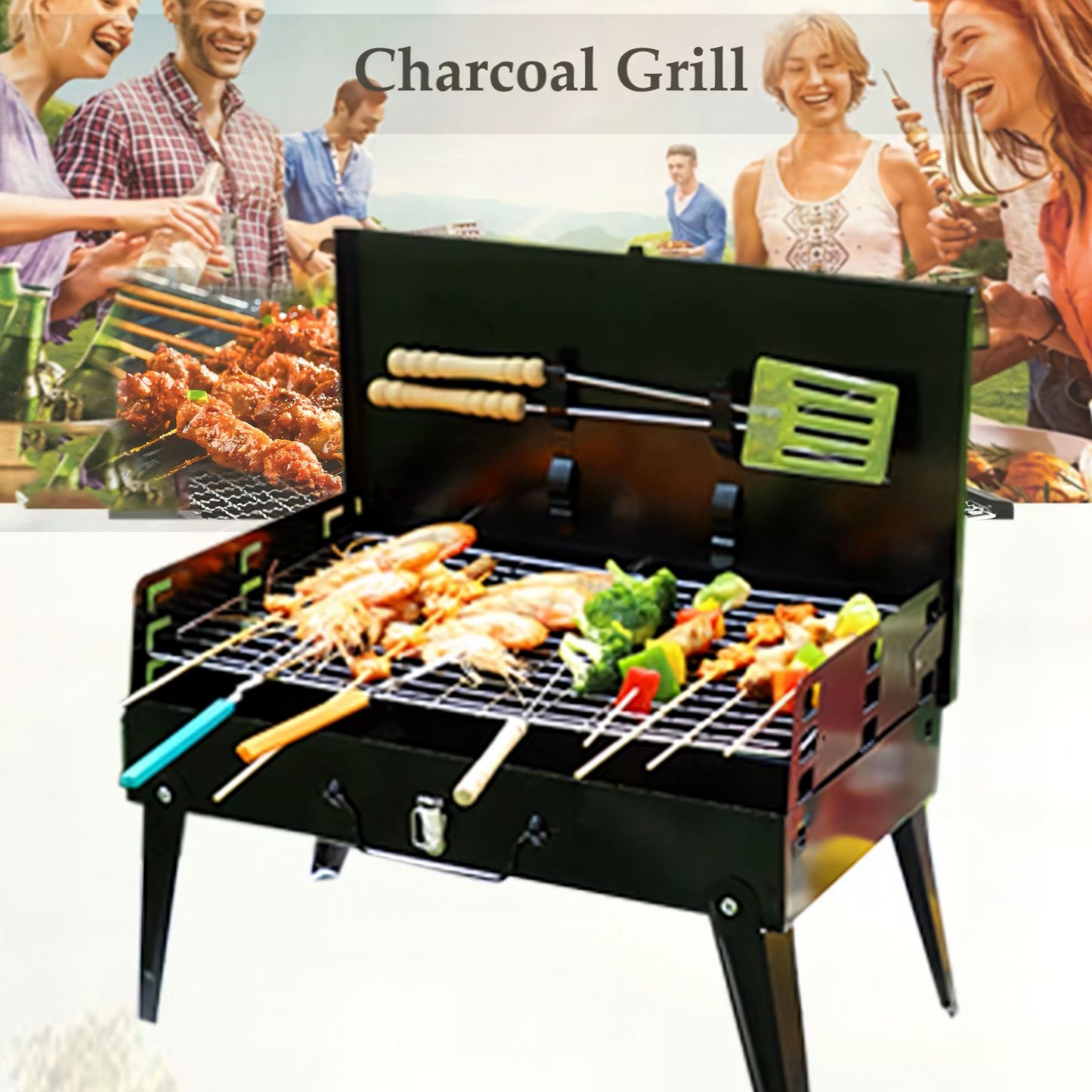 Premium Tragbarer Holzkohlegrill – Klappbarer BBQ-Grill mit Belüftung & Aschesystem | Kompakt, Stabil & Ideal für Camping, Garten & Terrasse