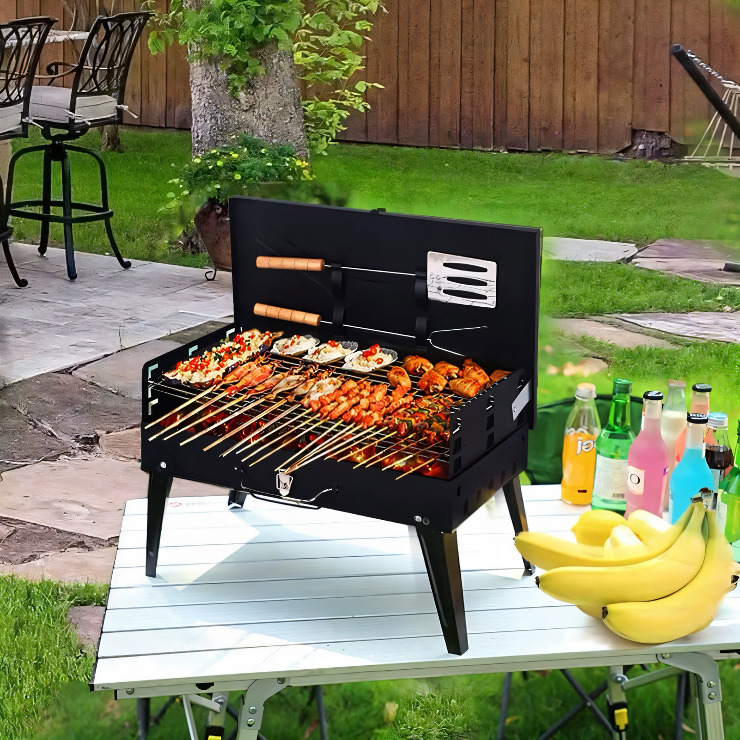 Premium Tragbarer Holzkohlegrill – Klappbarer BBQ-Grill mit Belüftung & Aschesystem | Kompakt, Stabil & Ideal für Camping, Garten & Terrasse