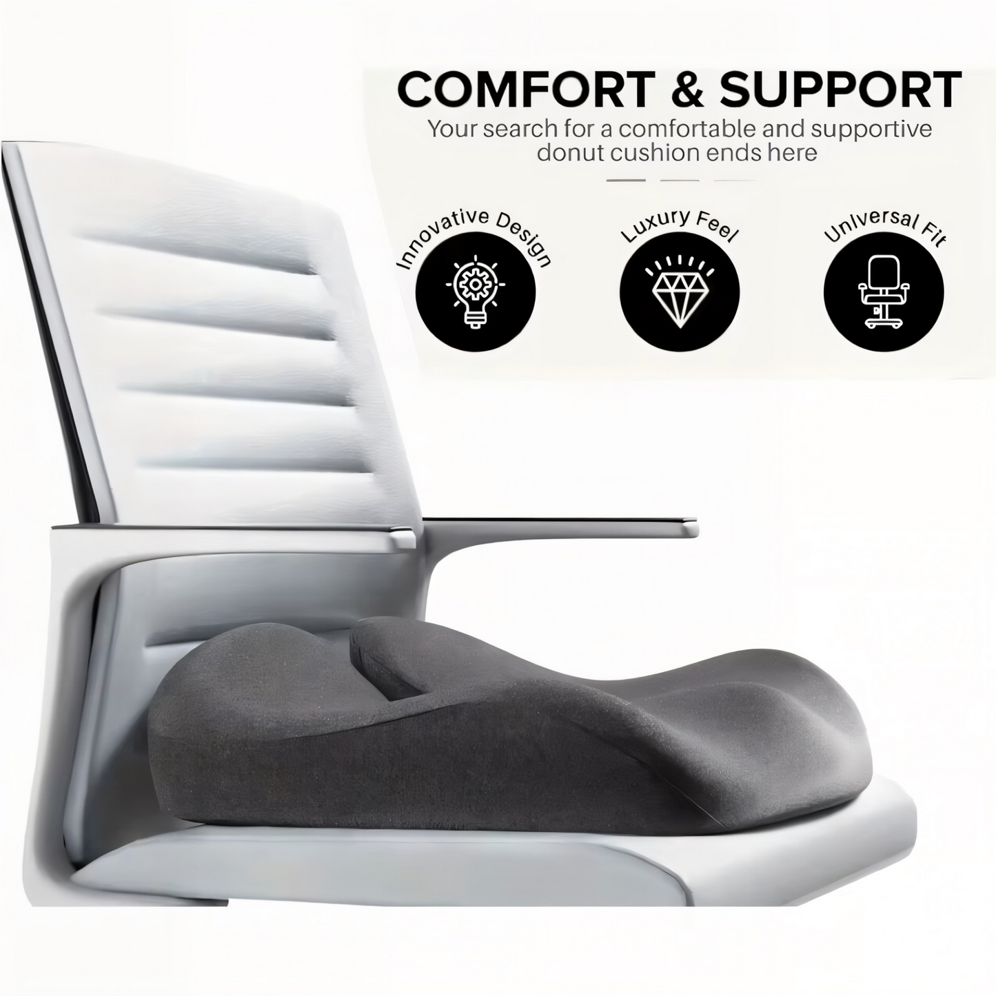 Orthopädisches Sitzkissen aus Memory Foam – Ergonomisches Steißbeinkissen gegen Rücken-, Ischias- & Steißbeinschmerzen – Atmungsaktiv, rutschfest & Dr