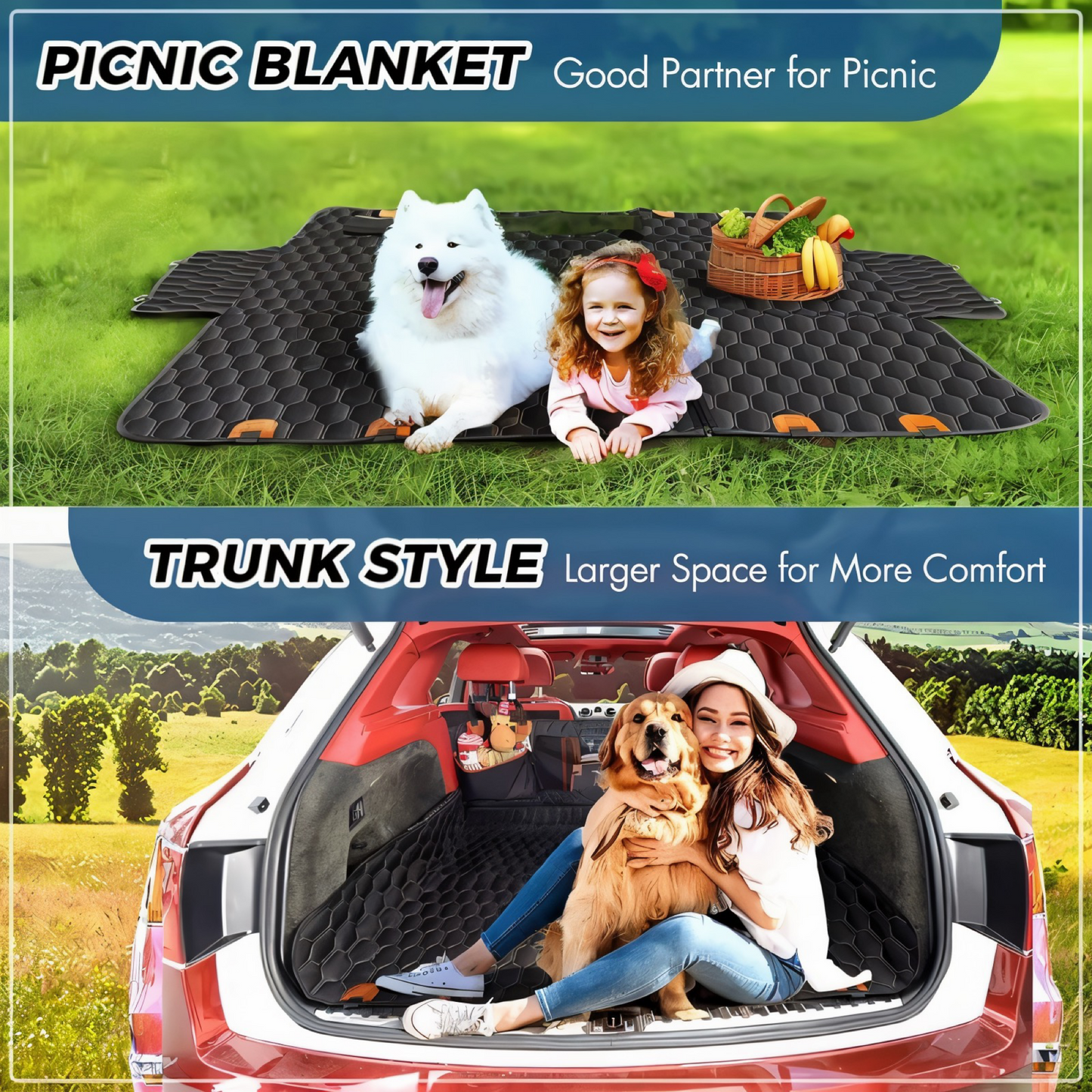 4-in-1 Premium Hundesitzbezug für Auto – Wasserdicht, Kratzfest & Rutschfest | Universeller Rücksitz- & Kofferraumschutz mit Netzfenster für bessere Belüftung | Perfekt für Hunde & Haustiere