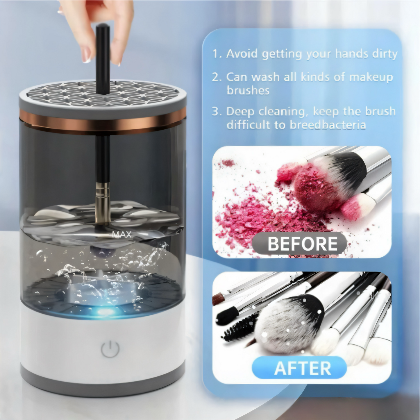 Elektrischer Make-up-Pinselreiniger – Automatischer USB-Drehreiniger für Kosmetikpinsel, tragbares Reinigungsgerät für tiefenwirksame Reinigung