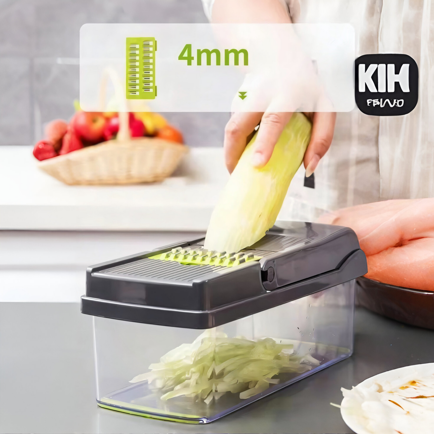 Multifunktionaler 16-in-1 Gemüseschneider – Hochwertiger Edelstahl | Perfekt für Würfeln, Schneiden, Raspeln & Hobeln | Mit 8 austauschbaren Klingen, Handschutz & Abtropfsieb | Ideal für die Küche