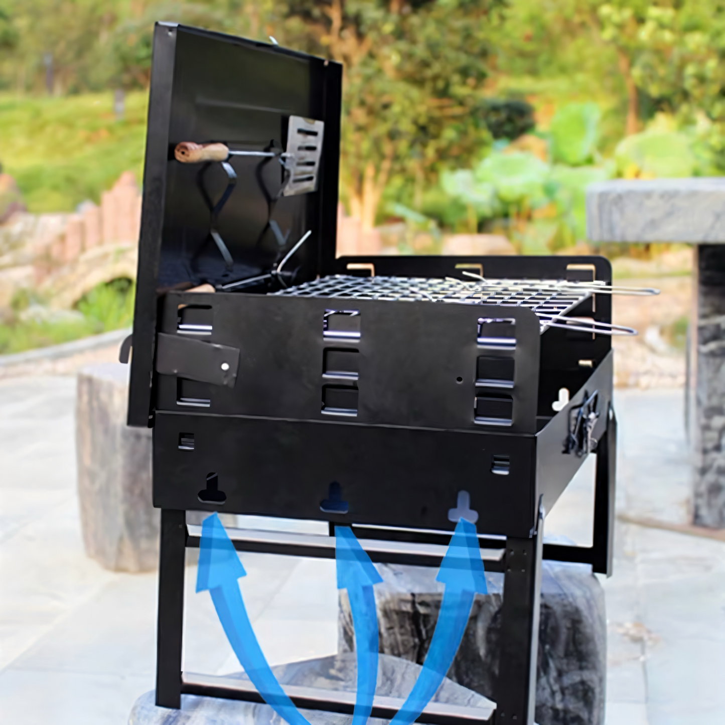 Premium Tragbarer Holzkohlegrill – Klappbarer BBQ-Grill mit Belüftung & Aschesystem | Kompakt, Stabil & Ideal für Camping, Garten & Terrasse