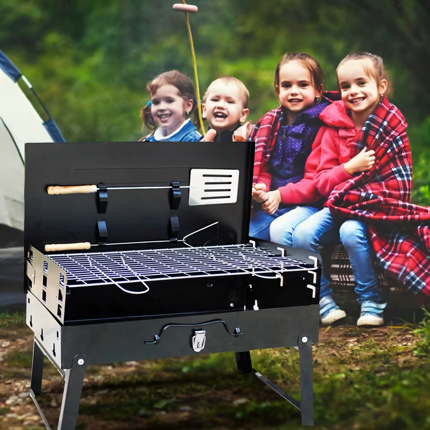 Premium Tragbarer Holzkohlegrill – Klappbarer BBQ-Grill mit Belüftung & Aschesystem | Kompakt, Stabil & Ideal für Camping, Garten & Terrasse