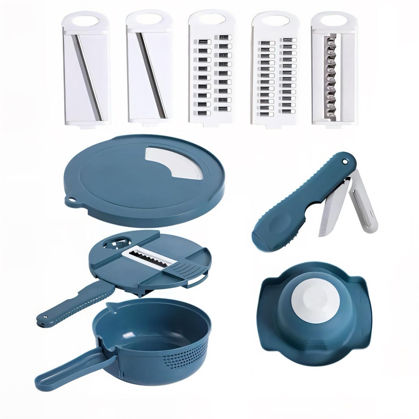 Multifunktionale 16-in-1 Gemüseschneider & Mandoline | Hochwertiger Küchenhobel mit Edelstahlklingen | Inklusive Abtropfkorb, Handschutz & Aufbewahrung | Perfekt für Gemüse, Obst & Käse