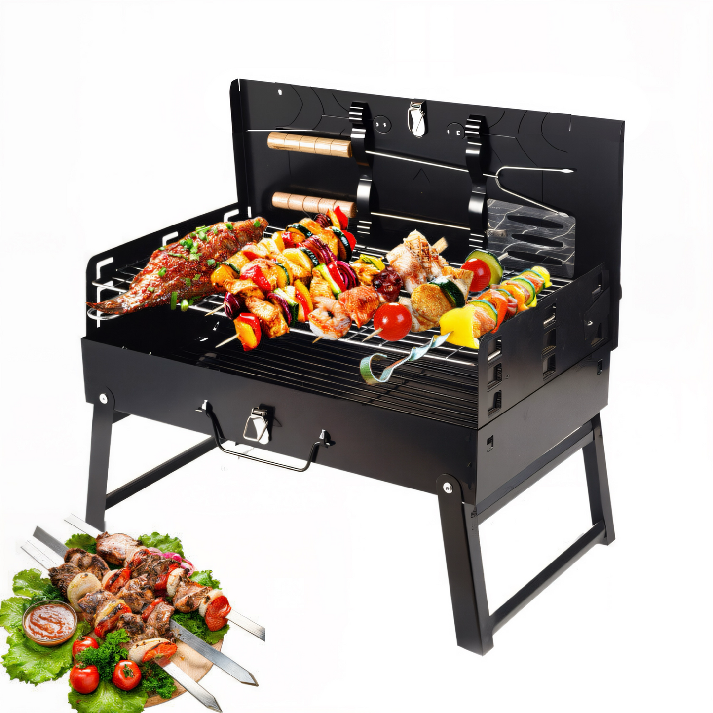 Premium Tragbarer Holzkohlegrill – Klappbarer BBQ-Grill mit Belüftung & Aschesystem | Kompakt, Stabil & Ideal für Camping, Garten & Terrasse