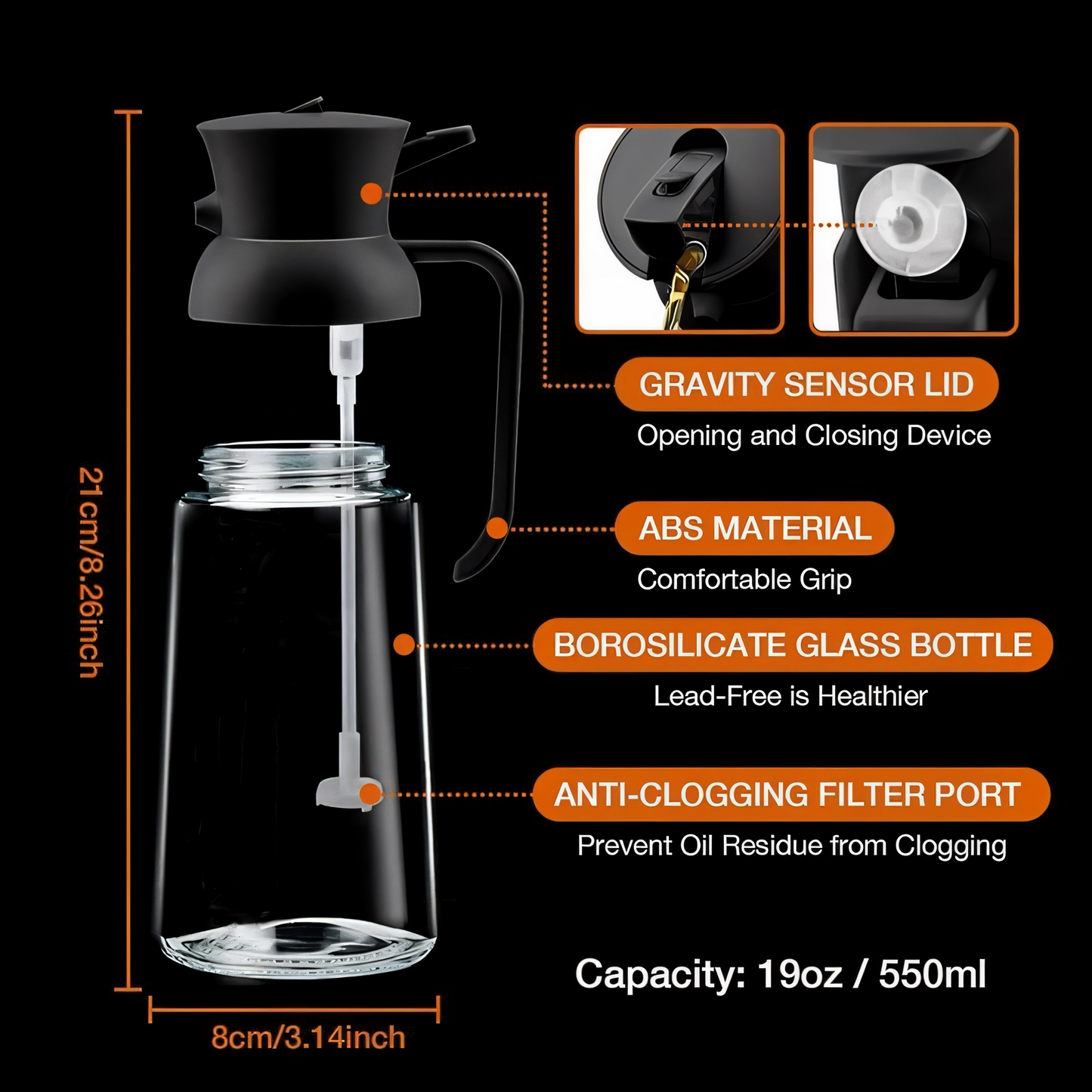 Ölspender & Sprühflasche 2-in-1 – Automatischer Ölsprüher aus Glas | Feinsprüh-Technologie für Olivenöl, Essig & mehr | Tropffrei, Nachfüllbar, BPA-frei | Perfekt für Kochen, Grillen & Salate