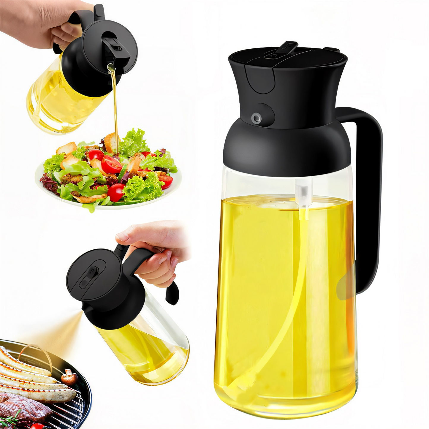 Ölspender & Sprühflasche 2-in-1 – Automatischer Ölsprüher aus Glas | Feinsprüh-Technologie für Olivenöl, Essig & mehr | Tropffrei, Nachfüllbar, BPA-frei | Perfekt für Kochen, Grillen & Salate