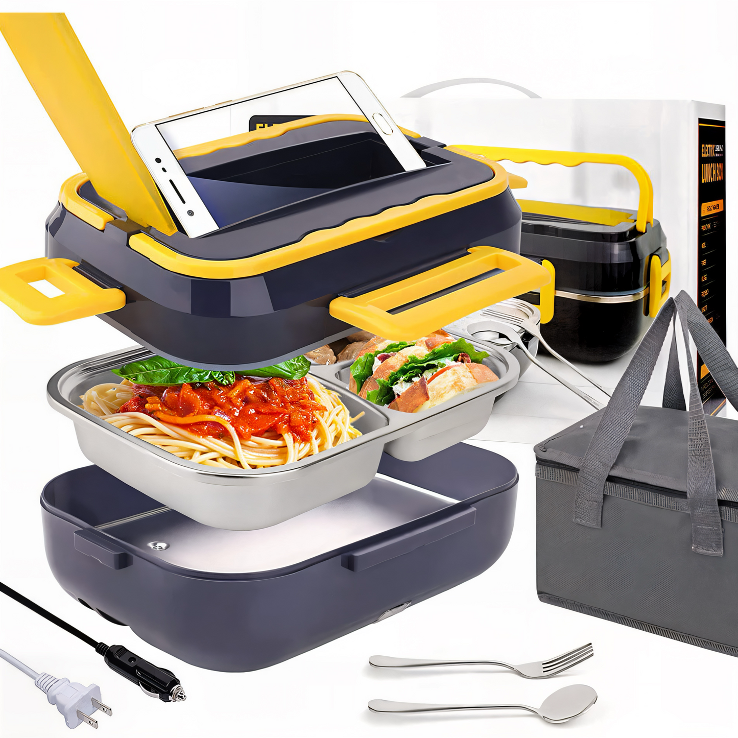 Premium 1,5L Elektrische Lunchbox | Hochwertiges Edelstahl-Kochgeschirr mit Heizfunktion & Thermotasche – Ideal für Auto, LKW & unterwegs