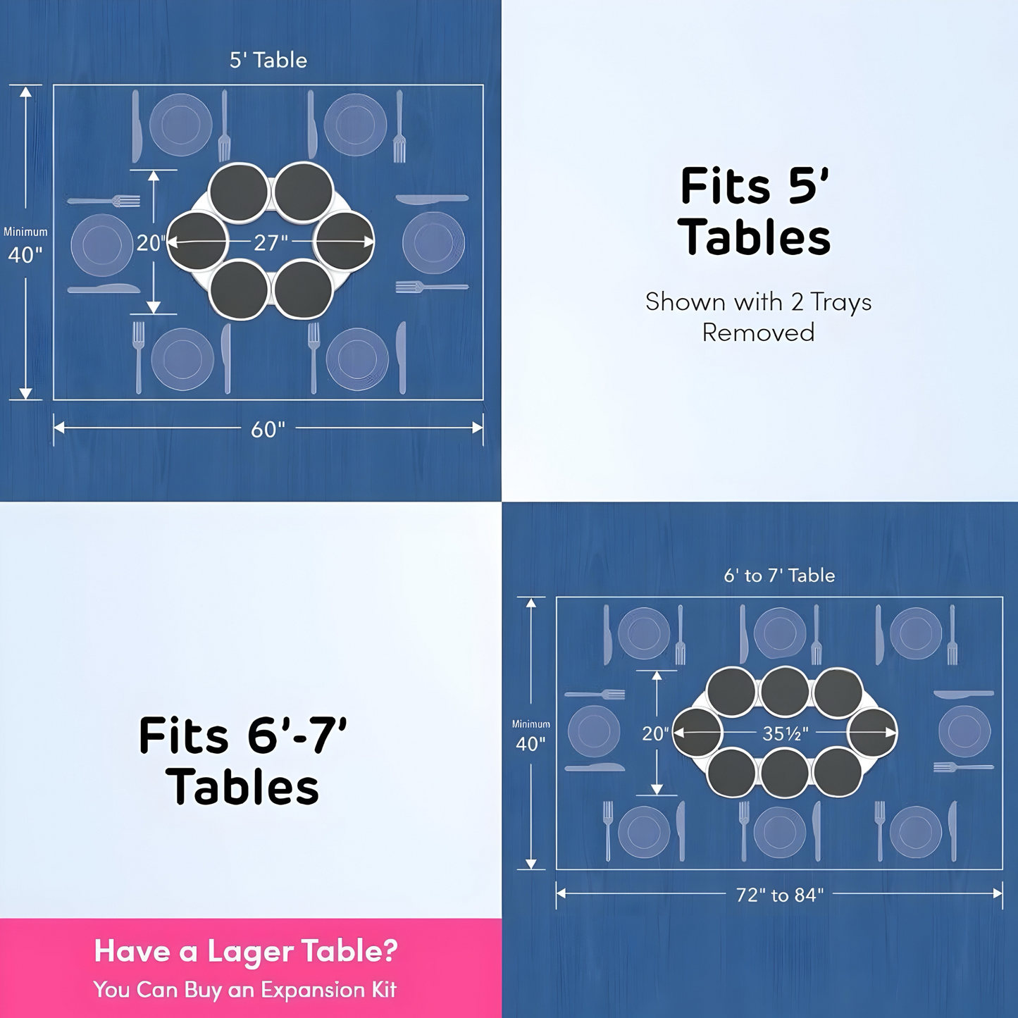 Lazy Susan Revolution – Erweiterbare 360° Drehtablett für Rechteckige Esstische | Modernes, Rutschfestes & Hitzebeständiges Serviergestell mit Leichtlaufrollen | Perfekt für Familienessen & Partys