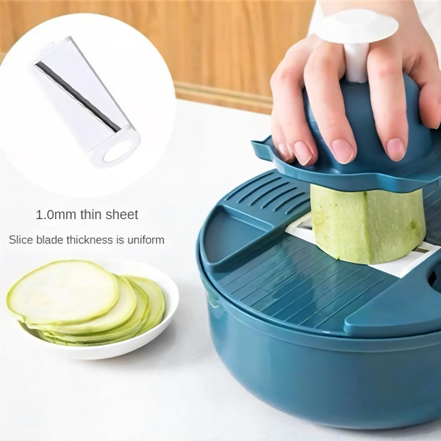 Multifunktionale 16-in-1 Gemüseschneider & Mandoline | Hochwertiger Küchenhobel mit Edelstahlklingen | Inklusive Abtropfkorb, Handschutz & Aufbewahrung | Perfekt für Gemüse, Obst & Käse