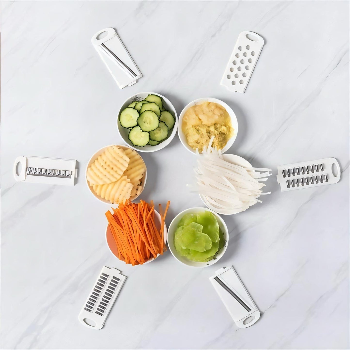 Multifunktionale 16-in-1 Gemüseschneider & Mandoline | Hochwertiger Küchenhobel mit Edelstahlklingen | Inklusive Abtropfkorb, Handschutz & Aufbewahrung | Perfekt für Gemüse, Obst & Käse