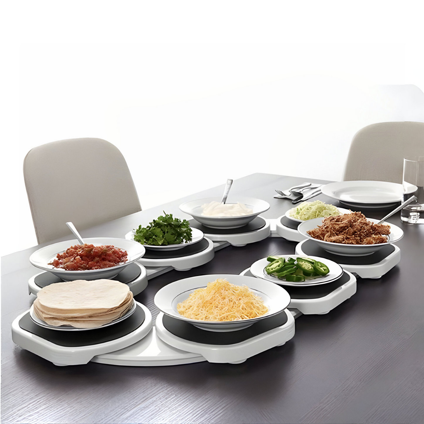 Lazy Susan Revolution – Erweiterbare 360° Drehtablett für Rechteckige Esstische | Modernes, Rutschfestes & Hitzebeständiges Serviergestell mit Leichtlaufrollen | Perfekt für Familienessen & Partys