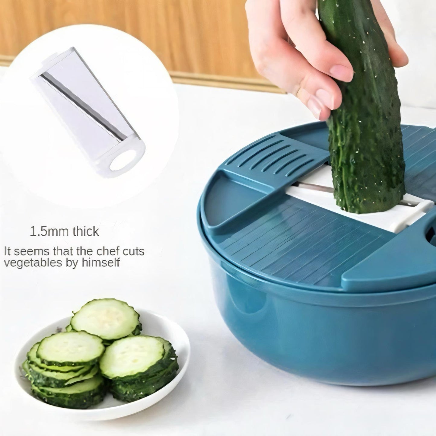 Multifunktionale 16-in-1 Gemüseschneider & Mandoline | Hochwertiger Küchenhobel mit Edelstahlklingen | Inklusive Abtropfkorb, Handschutz & Aufbewahrung | Perfekt für Gemüse, Obst & Käse