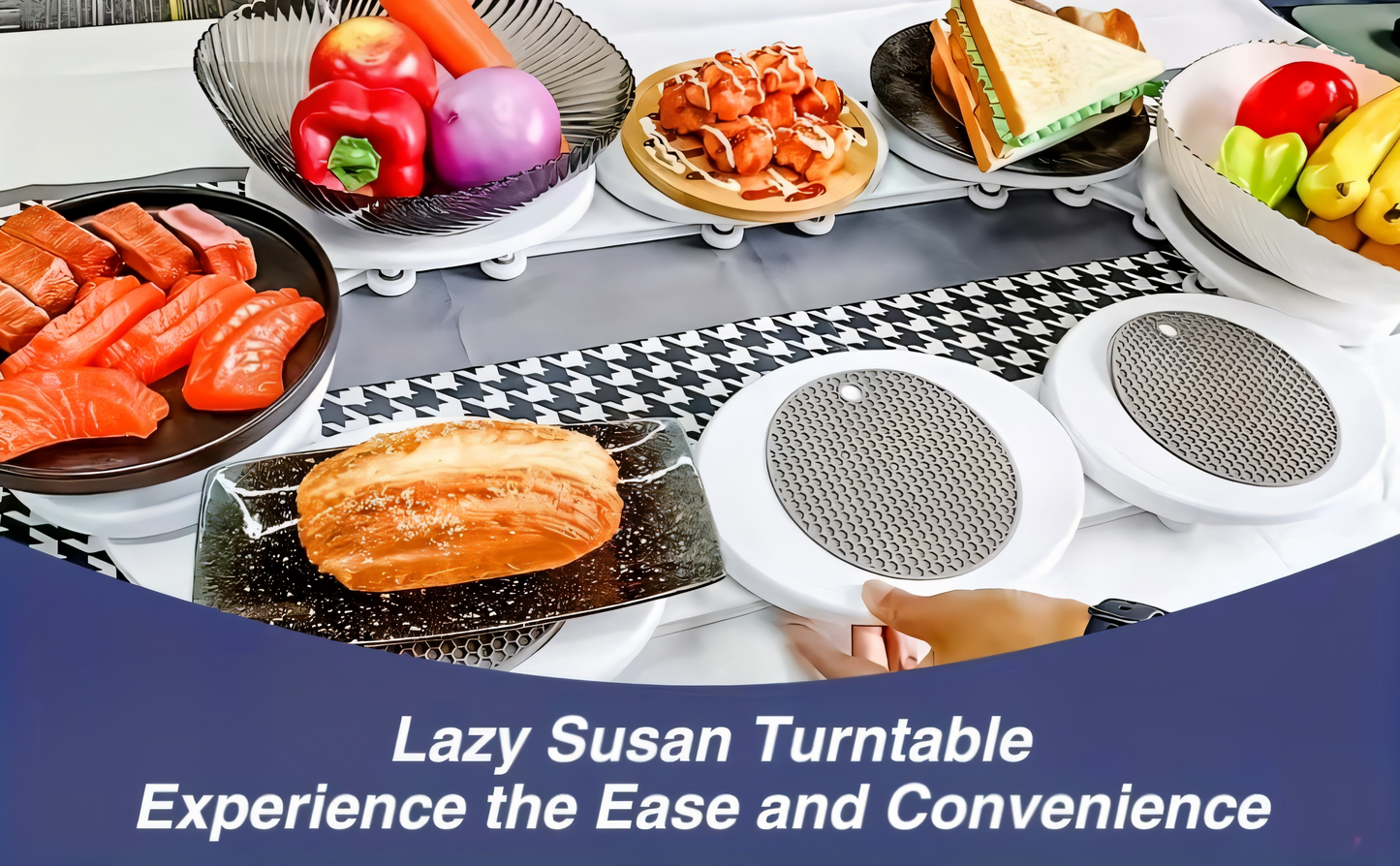Lazy Susan Revolution – Erweiterbare 360° Drehtablett für Rechteckige Esstische | Modernes, Rutschfestes & Hitzebeständiges Serviergestell mit Leichtlaufrollen | Perfekt für Familienessen & Partys