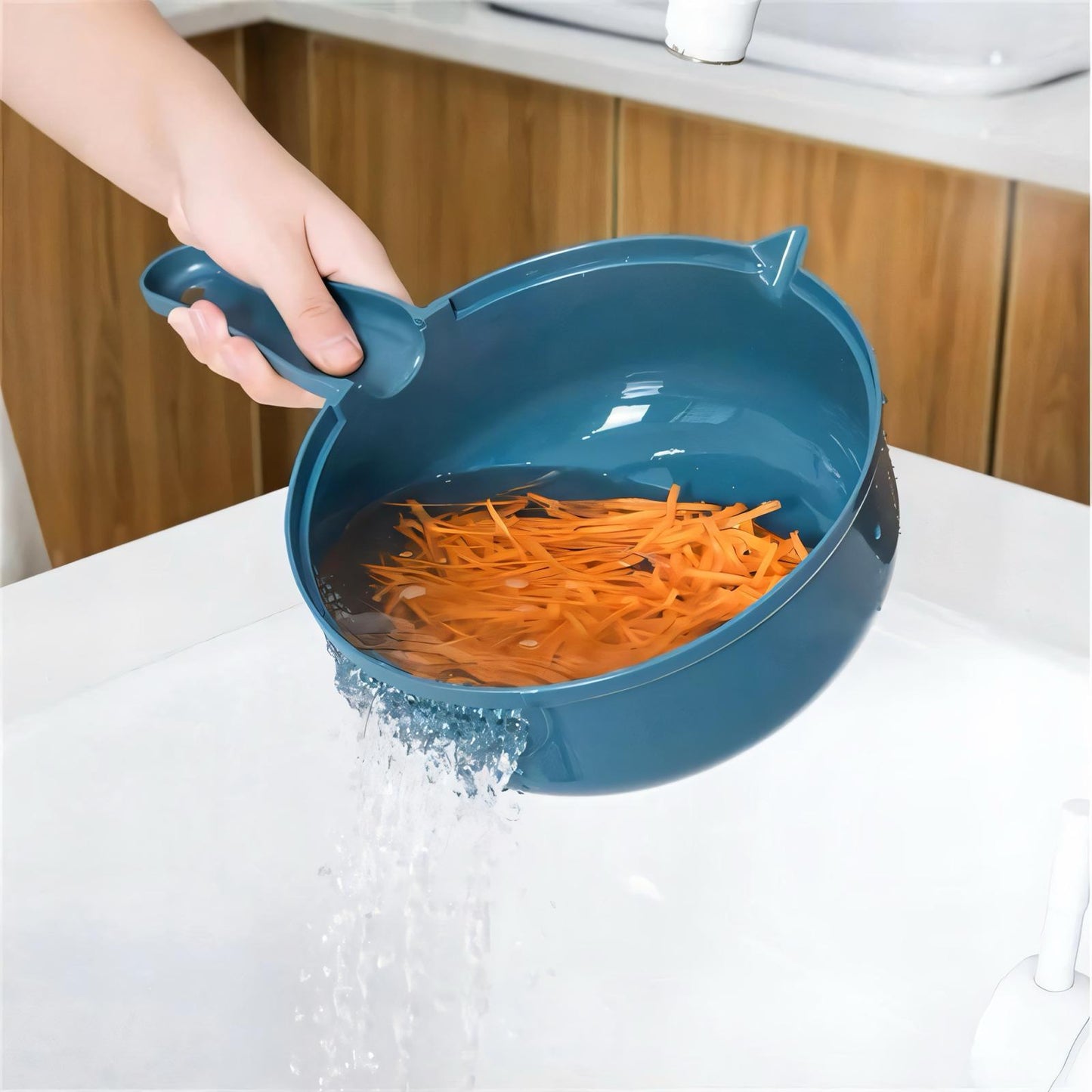 Multifunktionale 16-in-1 Gemüseschneider & Mandoline | Hochwertiger Küchenhobel mit Edelstahlklingen | Inklusive Abtropfkorb, Handschutz & Aufbewahrung | Perfekt für Gemüse, Obst & Käse