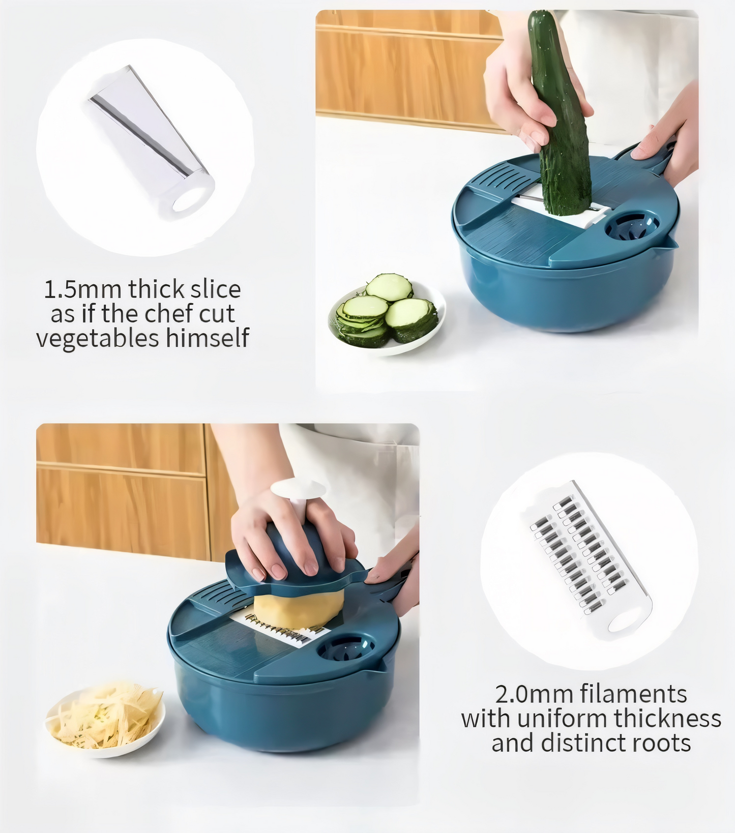 Multifunktionale 16-in-1 Gemüseschneider & Mandoline | Hochwertiger Küchenhobel mit Edelstahlklingen | Inklusive Abtropfkorb, Handschutz & Aufbewahrung | Perfekt für Gemüse, Obst & Käse