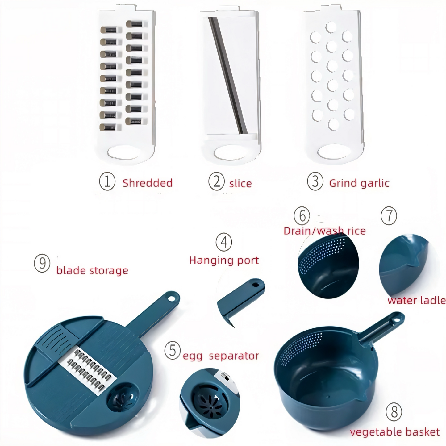 Multifunktionale 16-in-1 Gemüseschneider & Mandoline | Hochwertiger Küchenhobel mit Edelstahlklingen | Inklusive Abtropfkorb, Handschutz & Aufbewahrung | Perfekt für Gemüse, Obst & Käse